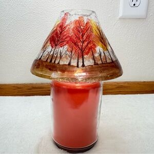 Autumn Fall Theme Yankee Candle Crackle Glass Candle Shade Cover (NO CANDLE)